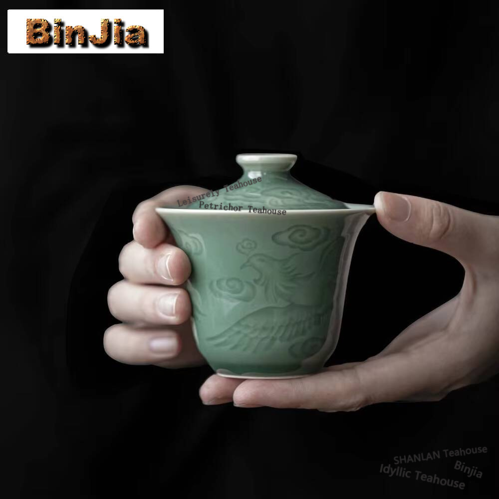 Celadon Ceramic Cup - 100ml Antique Celadon Hand Grabbing Gaiwan