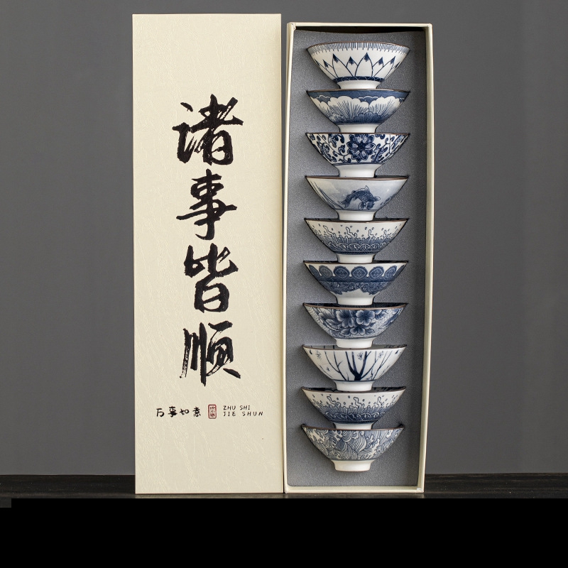 10pcs/box Blue and White Porce - đánh giá và giá Celadon Ceramic Cup
