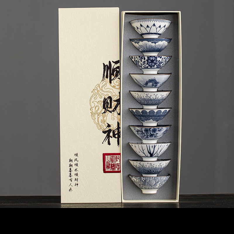 10pcs/box Blue and White Porce - đánh giá và giá Celadon Ceramic Cup